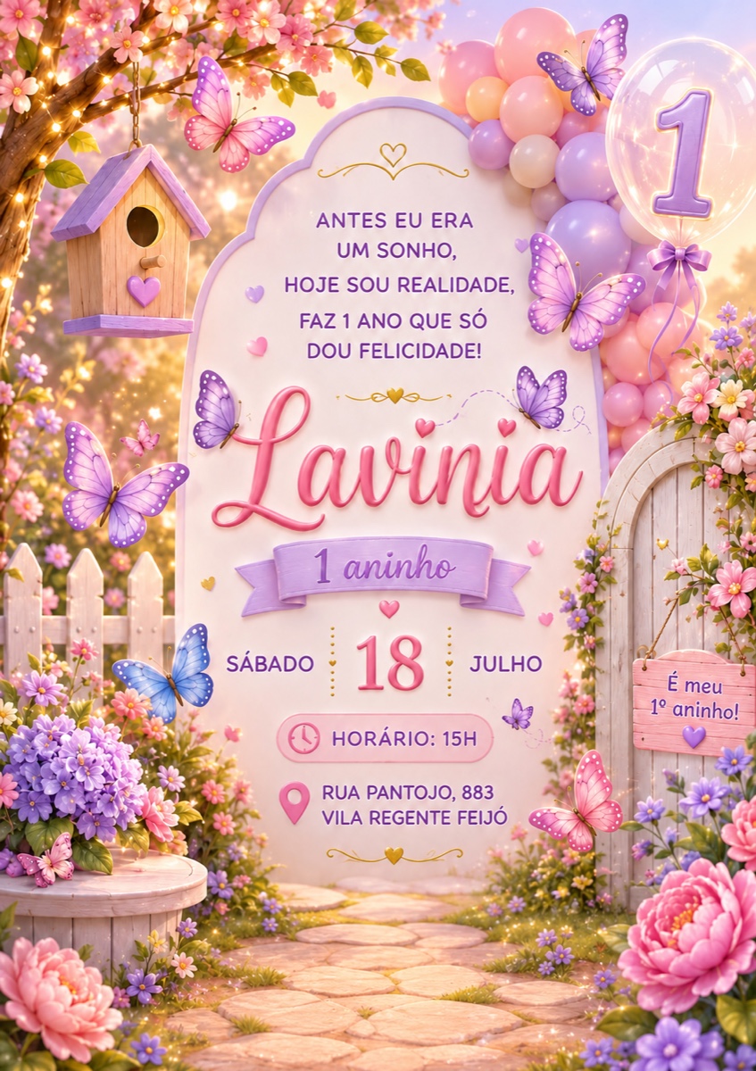 Convite do 1º aniversário da Lavínia